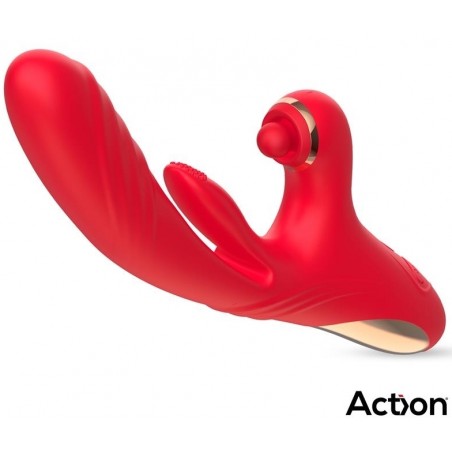 Rabbit Multifonctions Limbe Rouge - Va-Et-Vient - Langue - Tapotements - Waterproof - Rechargeable - 14 cm / Ø 3,3 cm - Action
