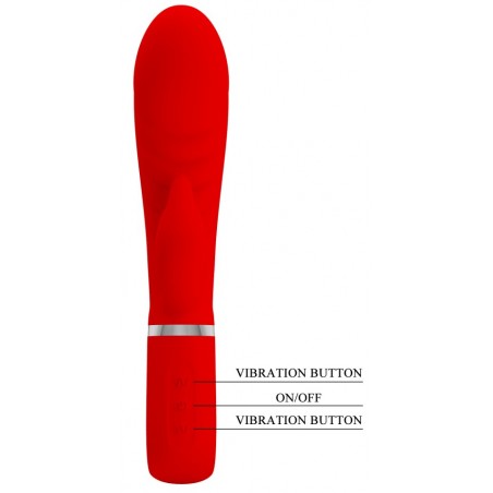 Rabbit Strié Prescott Rouge - Ergonomique - Waterproof - Rechargeable - 12 cm / Ø 3,9 cm - Pretty Love