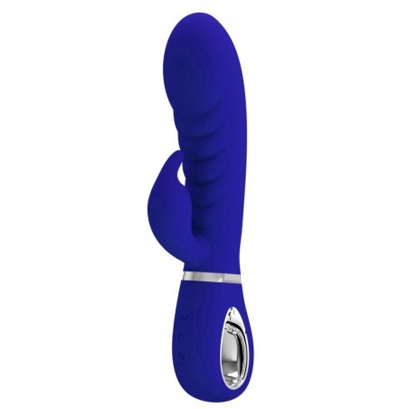 Rabbit Strié Prescott Bleu - Ergonomique - Waterproof - Rechargeable - 12 cm / Ø 3,9 cm - Pretty Love