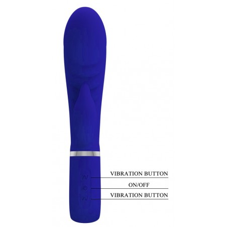 Rabbit Strié Prescott Bleu - Ergonomique - Waterproof - Rechargeable - 12 cm / Ø 3,9 cm - Pretty Love