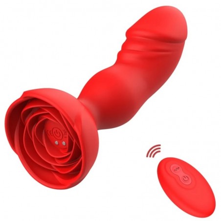 Plug Vibrant Rosy Juliet Rouge Télécommandé - Forme De Pénis Et De Rose - Etanche - Rechargeable - 10 cm / Ø 3,5 cm - MyPlayToys