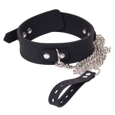 Collier Et Laisse Deluxe Collar - Silicone Noir - Circonférence : 47 cm Réglable - Laisse Métal : 80 cm - Kiotos