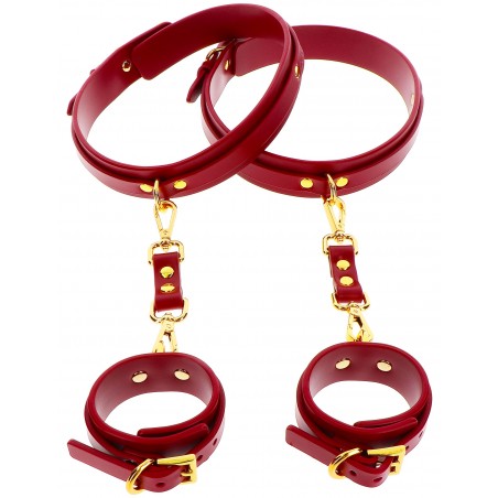 Accessoire D'attache Des Poignets Aux Cuisses - Simili Cuir Rouge - Métal Doré - Taboom