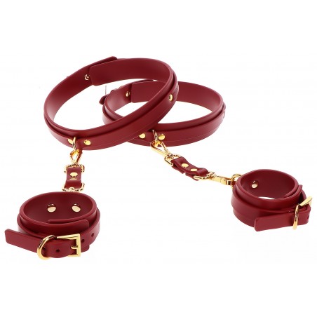 Accessoire D'attache Des Poignets Aux Cuisses - Simili Cuir Rouge - Métal Doré - Taboom