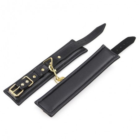 Menottes Premium Confort Gold Pour Poignets - Rembourrées - Simili Cuir Noir - Boucle Et Chaîne En Métal Doré - Generique