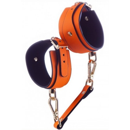 Menottes Pour Poignets Phosphorescentes Luminous Orange Avec Bande - Mousqueton Et Rivets Métal Doré - Generique