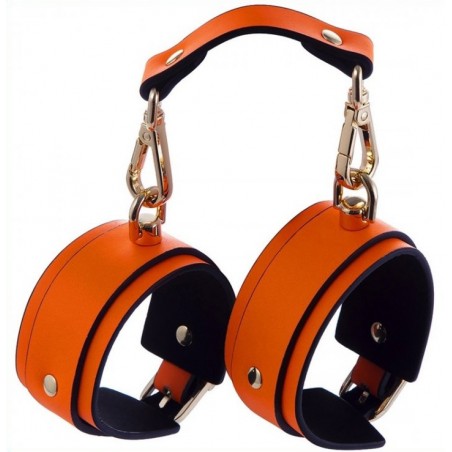 Menottes Pour Poignets Phosphorescentes Luminous Orange Avec Bande - Mousqueton Et Rivets Métal Doré - Generique