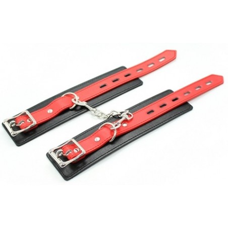 Menottes Pour Poignets Cuffy - 15 A 26 cm / Ø 5,8 cm - Simili Cuir Noir Et Rouge - Mousqueton Et Chaîne Métal - Generique