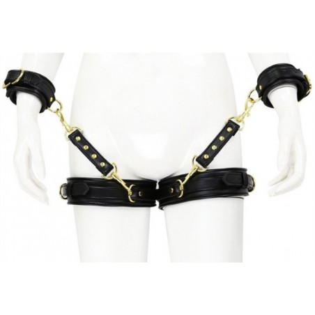 Accessoire D'attache Des Poignets Aux Cuisses - Simili Cuir Noir - Métal Doré - Generique