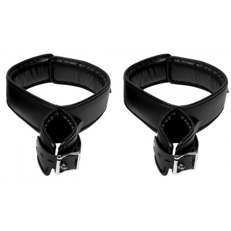 Accessoire D'attache Des Poignets Aux Cuisses Wrist Cuffs - Simili Cuir Noir - Boucles Métal - Ouch