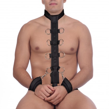 Attaches De Restriction Nylon Noir - Collier / Menottes Poignets Amovibles / Bande Centrale / 9 Anneaux Métal / Ceinture - Ouch