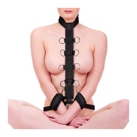 Attaches De Restriction Nylon Noir - Collier / Menottes Poignets Amovibles / Bande Centrale / 9 Anneaux Métal / Ceinture - Ouch