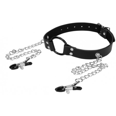 Ecarteur Bouche Ouverte O-Ring - Avec Pinces A Tétons Ajustables Par Vis - Sangle Réglable - Ø 5 Cm - Ouch