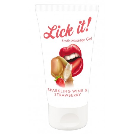 Lubrifiant A Base D'eau Comestible Et Huile De Massage Vin Pétillant & Fraise - 50 ML - Lick It