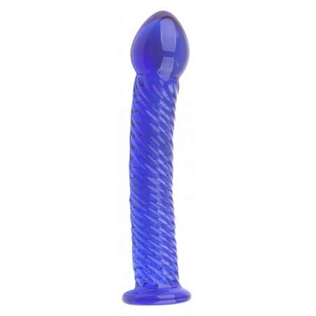 Gode Lazuly - Dildo Strié Bleu - Verre Thermo Réactif - Chaud / Froid - Etanche - 16 cm / Ø De 2,3 cm A 3,4 cm - Generique