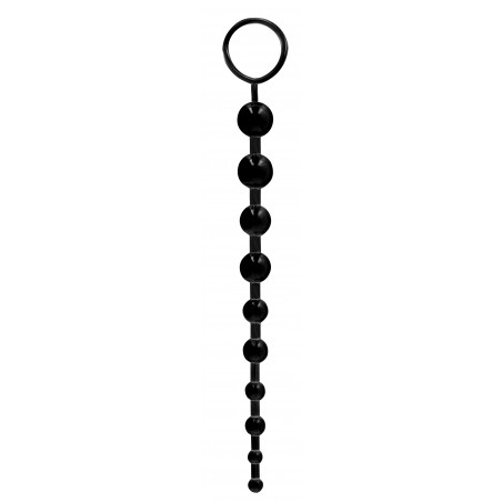 Chapelet Anal - 10 Boules - PVC Noir Flexible - 26 Cm / Ø De 1 A 2,7 Cm - GC