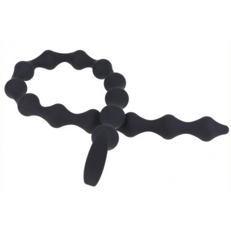 Chapelet Anal - Thin Beads Long - 15 Boules - Silicone Noir Flexible - 55 Cm / Ø 2,3 Cm - Deepleasure