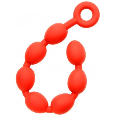 Chapelet Anal - Stretch Eggs S - 7 Boules - Silicone Rouge Flexible - 43 Cm / Ø 4 Cm - MK Toys