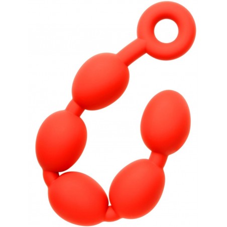 Chapelet Anal - Stretch Eggs L - 5 Boules - Silicone Rouge Flexible - 47 Cm / Ø 6 Cm - MK Toys