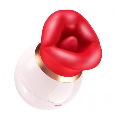 Stimulateur Avec Langue - Vibration Et Aspirantion - Kissmouth Rouge Et Blanc - Rechargeable - 10 cm / Ø 7 cm - My Play Toys