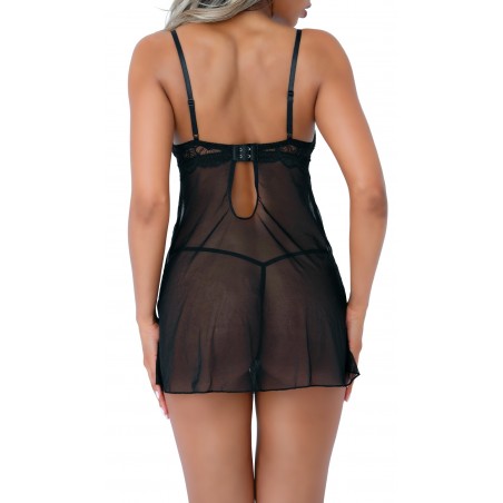 Nuisette Underwire Sheer - Dentelle Florale Et Voile Noir - String Assorti - Tailles : S/M - L/XL - Daring Intimates