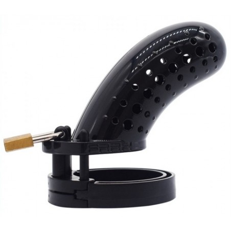 Cage De Chasteté Perf - 5 Anneaux - Eléments De Calage - Cadenas - Clés - ABS Noir - 9,5 Cm / Ø 3,3 Cm - Fukr