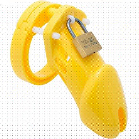 Cage De Chasteté Bran - 5 Anneaux - Eléments De Calage - Cadenas - Clés - Silicone Jaune - 9 Cm / Ø 3 Cm - Fukr