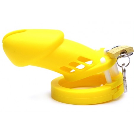 Cage De Chasteté Bran - 5 Anneaux - Eléments De Calage - Cadenas - Clés - Silicone Jaune - 9 Cm / Ø 3 Cm - Fukr