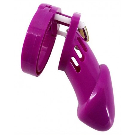 Cage De Chasteté Bran - 5 Anneaux - Eléments De Calage - Cadenas - Clés - Silicone Violet - 9 Cm / Ø 3 Cm - Fukr