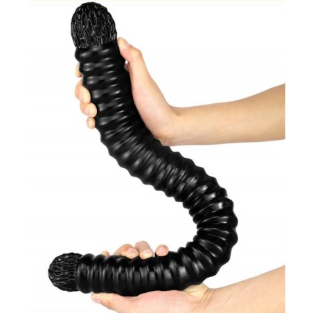 Double Gode Big Tortos - Dong En PVC Noir - Strié Et Nervuré - 55 Cm / Ø De 4,5 A 5,5 Cm - DoublePlayz