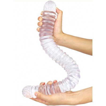Double Gode Big Tortos - Dong En PVC Transparent - Strié Et Nervuré - 55 Cm / Ø De 4,5 A 5,5 Cm - DoublePlayz