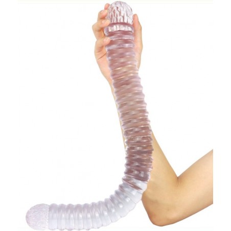 Double Gode Big Tortos - Dong En PVC Transparent - Strié Et Nervuré - 55 Cm / Ø De 4,5 A 5,5 Cm - DoublePlayz