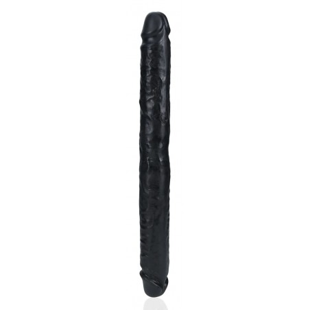 Double Gode Straight Slim - Dong En PVC Noir - Veiné - Glands Décalottés - 35,5 Cm / Ø 3,8 Cm - Real Rock