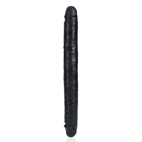 Double Gode Straight Slim - Dong En PVC Noir - Veiné - Glands Décalottés - 35,5 Cm / Ø 3,8 Cm - Real Rock
