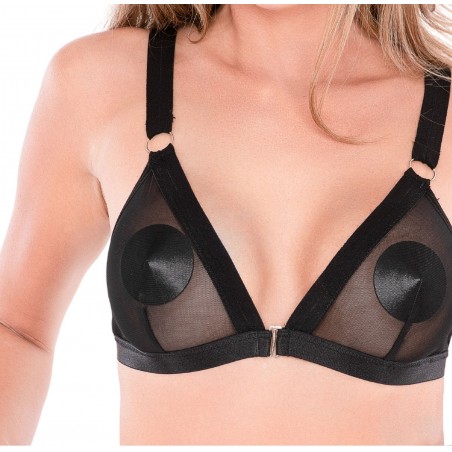Ensemble Seductive - 2 Pièces En Voile Noire Transparent - Avec Anneaux - String - S-M / L-XL - Kinky Diva
