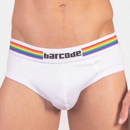 Backless Fesses Nues - Pride Blanc - Ceinture Rainbow - Tailles :  S / M / L / XL - Bercode Berlin