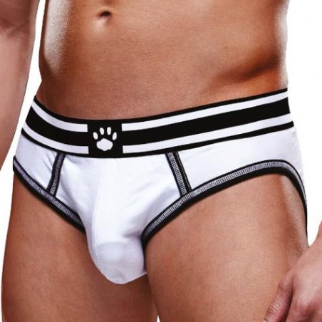 Bottomless Open Brief Prowler Blanc - Fesses Nues - Ceinture Noire - Tailles :  S / M / L / XL / XXL - Prowler Underwear