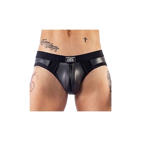 JockStrap Brief Néoprène Noir - Fesses Nues - Zip Devant - Tailles : XS / S / M / L / XL / XXL - Miser B