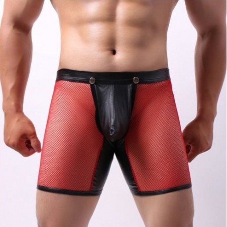 Bottomless Open It Rouge - Boxer Long - Fesses Nues - Devant Noir Opaque - Tailles :  S / M / L / XL - Generique