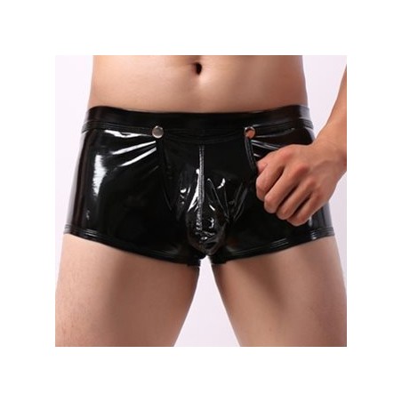 Boxer Oiled Imitation Vinyle Noir Brillant - Ouverture De La Poche Avant Par Boutons Pressions - M / L / XL / XXL - Generique