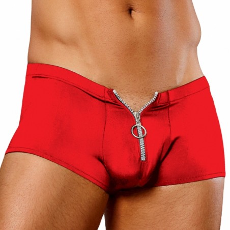 Boxer Zipper Rouge - Effet Brillant - Ouverture Devant Par Fermeture Eclair - Tailles : S-M / L-XL - Male Power