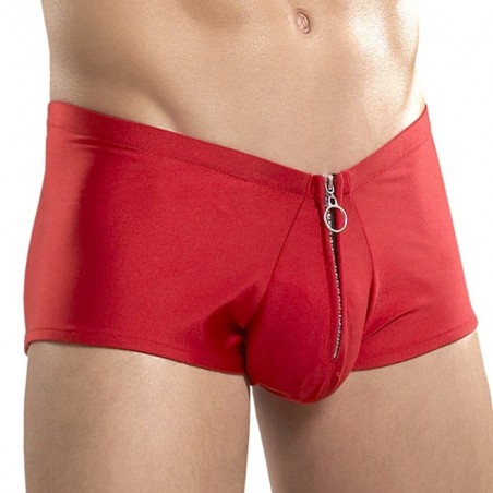 Boxer Zipper Rouge - Effet Brillant - Ouverture Devant Par Fermeture Eclair - Tailles : S-M / L-XL - Male Power