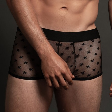 Boxer Star Noir - Voile Transparent Aux Motifs Etoilés - S-M / L-XL - Allure