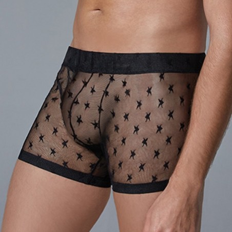Boxer Long Star Noir - Voile Transparent Aux Motifs Etoilés - S-M / L-XL - Allure