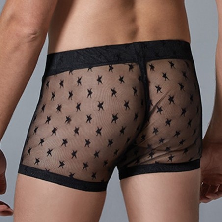 Boxer Long Star Noir - Voile Transparent Aux Motifs Etoilés - S-M / L-XL - Allure