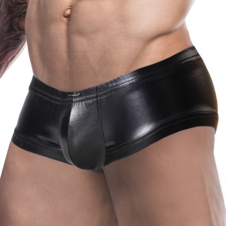 Boxer ultra court Booty - Taille Basse - Noir Effet Brillant - Tailles : S / M / L / XL - Cut 4 Men