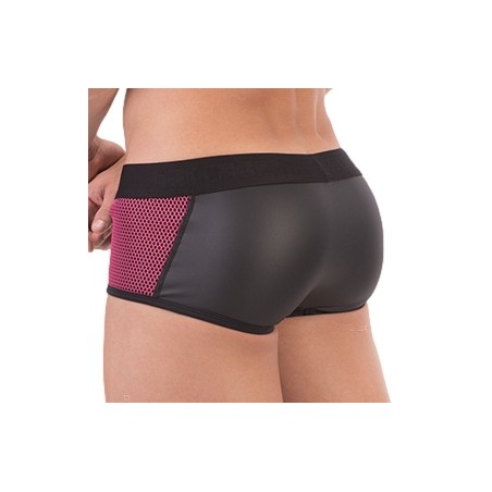 Boxer Pettar - Simili Cuir Noir - Tissu Alvéolés Rose Sur Les Côtés - Tailles : S / M / L / XL - Barcode Berlin