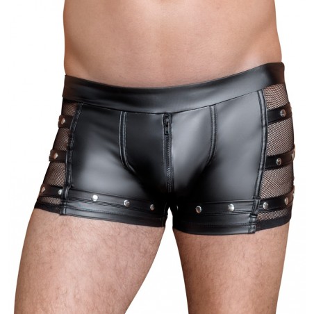 Boxer Illeo - Simili Cuir Noir - Zip Devant - Lanières A Rivets Sur Les Côtés - Tailles : S / M / L / XL / XXL - Nek