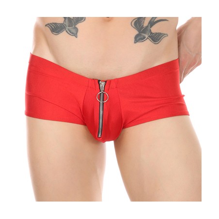 Boxer Mino Rouge - Taille Basse - Ouverture Devant Par Fermeture Eclair - Tailles : M / L / XL / XXL - MenSexyWear
