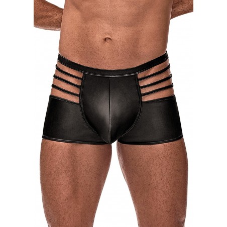 Boxer Cage Short - Simili Cuir Noir - Lanières Sur Les Côtés - Tailles : S / M / L / XL - Male Power